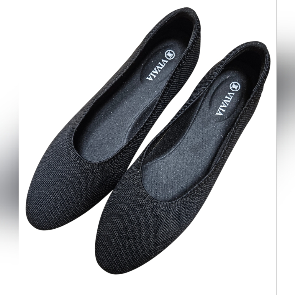 Vivaia Almond Toe Knit Ballet Flats Black
